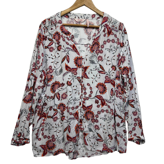 Millers White & Red Floral Long Sleeve Blouse - Size 20