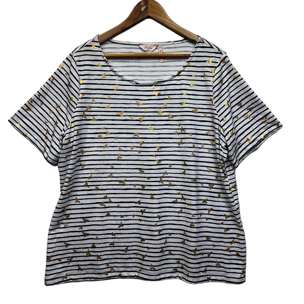 Millers White Striped Cotton Top - Size 22