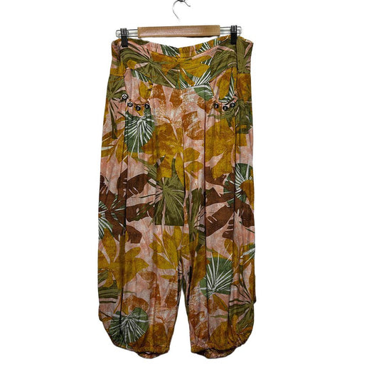 Missy Q Yellow Tropical Print Harem Pants - Size 14