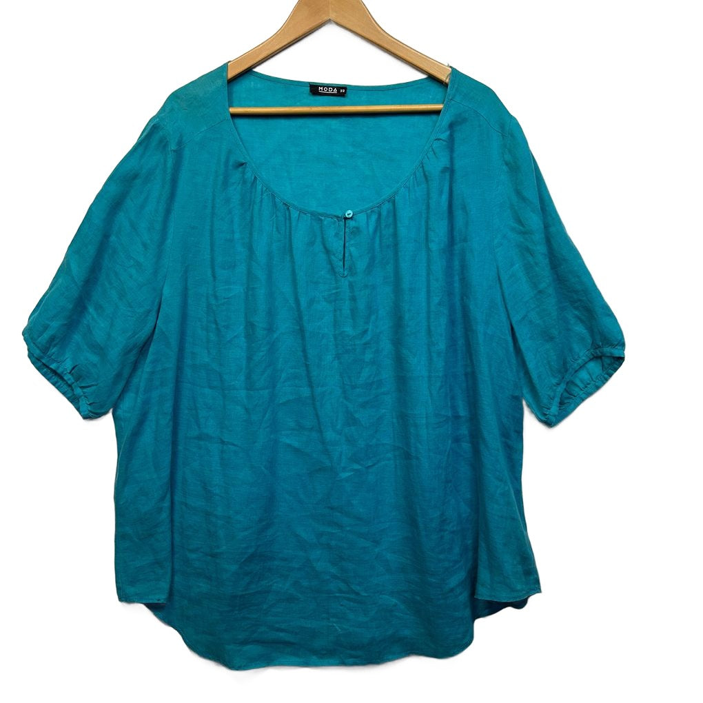 Moda Teal Linen Top - Size 22