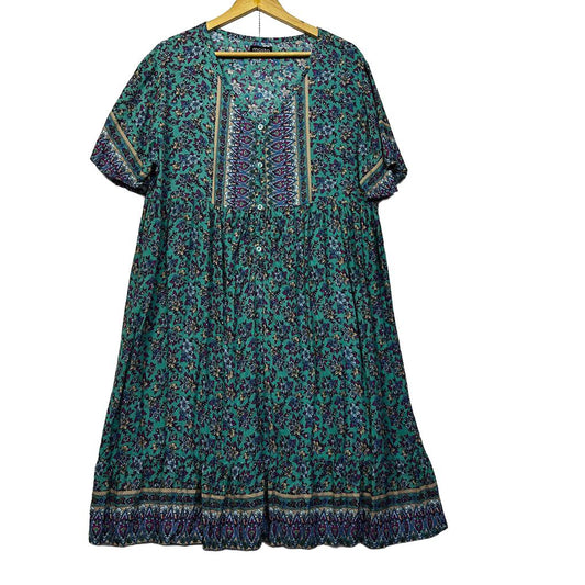 Mojito Green Floral Boho Plus Size Dress - Size XXL