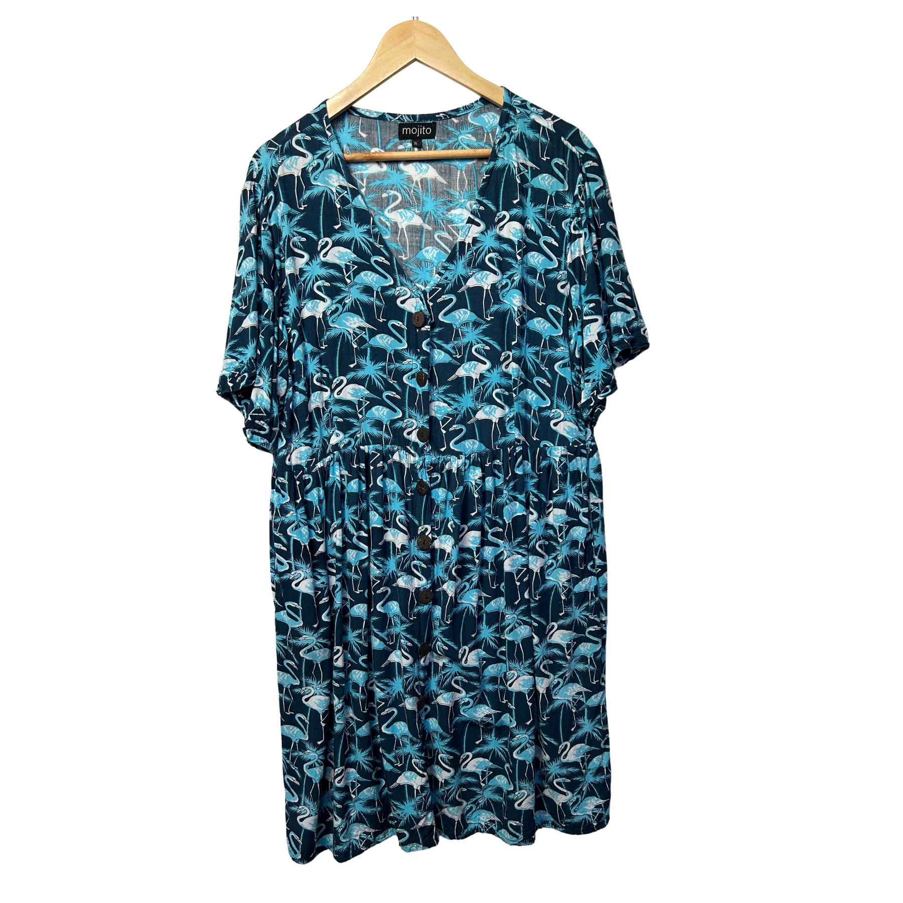 Mojito Teal Flamingos  Dress - Size XL