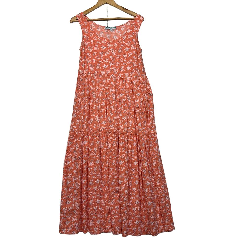 Mombasa Rose Coral Floral Cotton Dress - Size 12/M