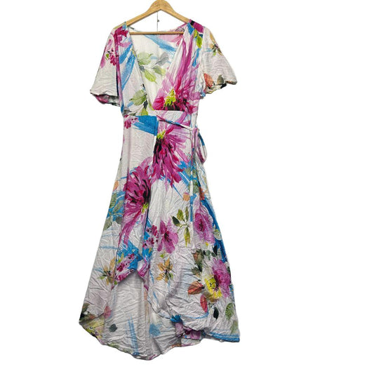 Mombasa Rose Multicoloured Floral Wrap Dress - Size L