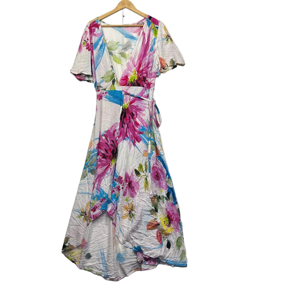 Mombasa Rose Multicoloured Floral Wrap Dress - Size L