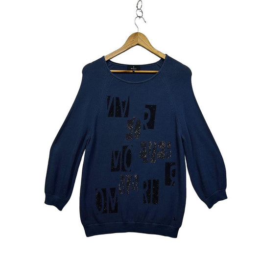 Monari Blue Cotton Sequin Jumper - Size 12