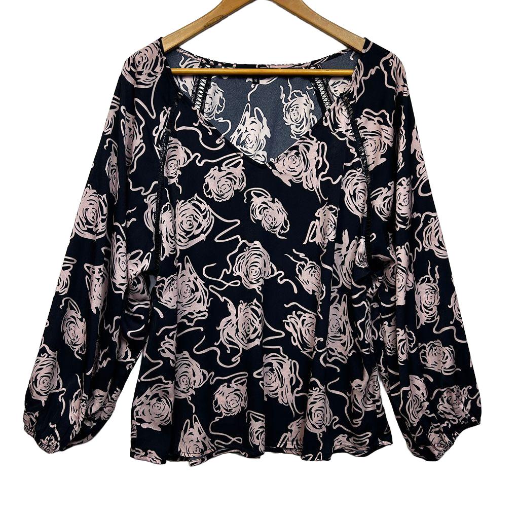 Motto Navy Pink Long Sleeve Top - Size 14