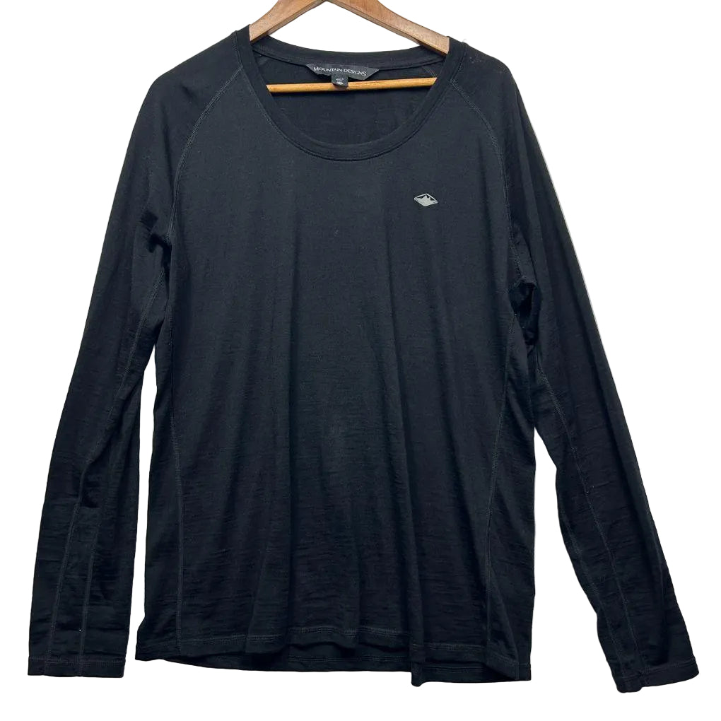 Mountain Designs Black Long Sleeve 100% Merino Top - Size 20