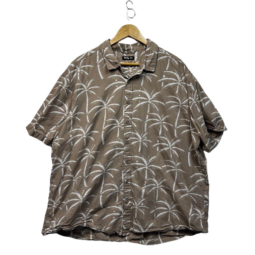 Mr Big Beige Short Sleeve Palm Floral Cotton Shirt - Size 5XL