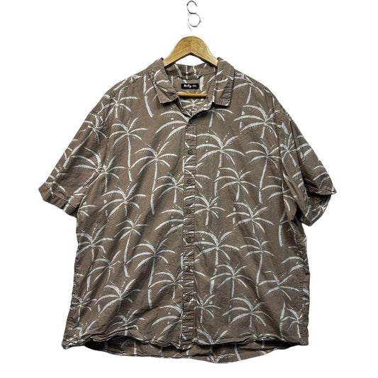 Mr Big Beige Short Sleeve Palm Floral Cotton Shirt - Size 5XL