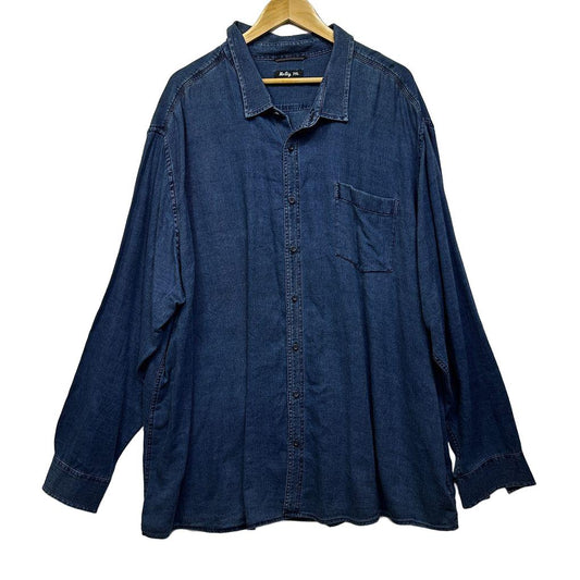 Mr Big Blue Cotton Denim Long Sleeve Shirt - Size 7XL