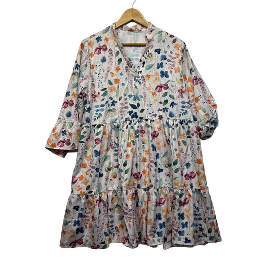 Multicoloured Floral Smock Dress - Size 14/16