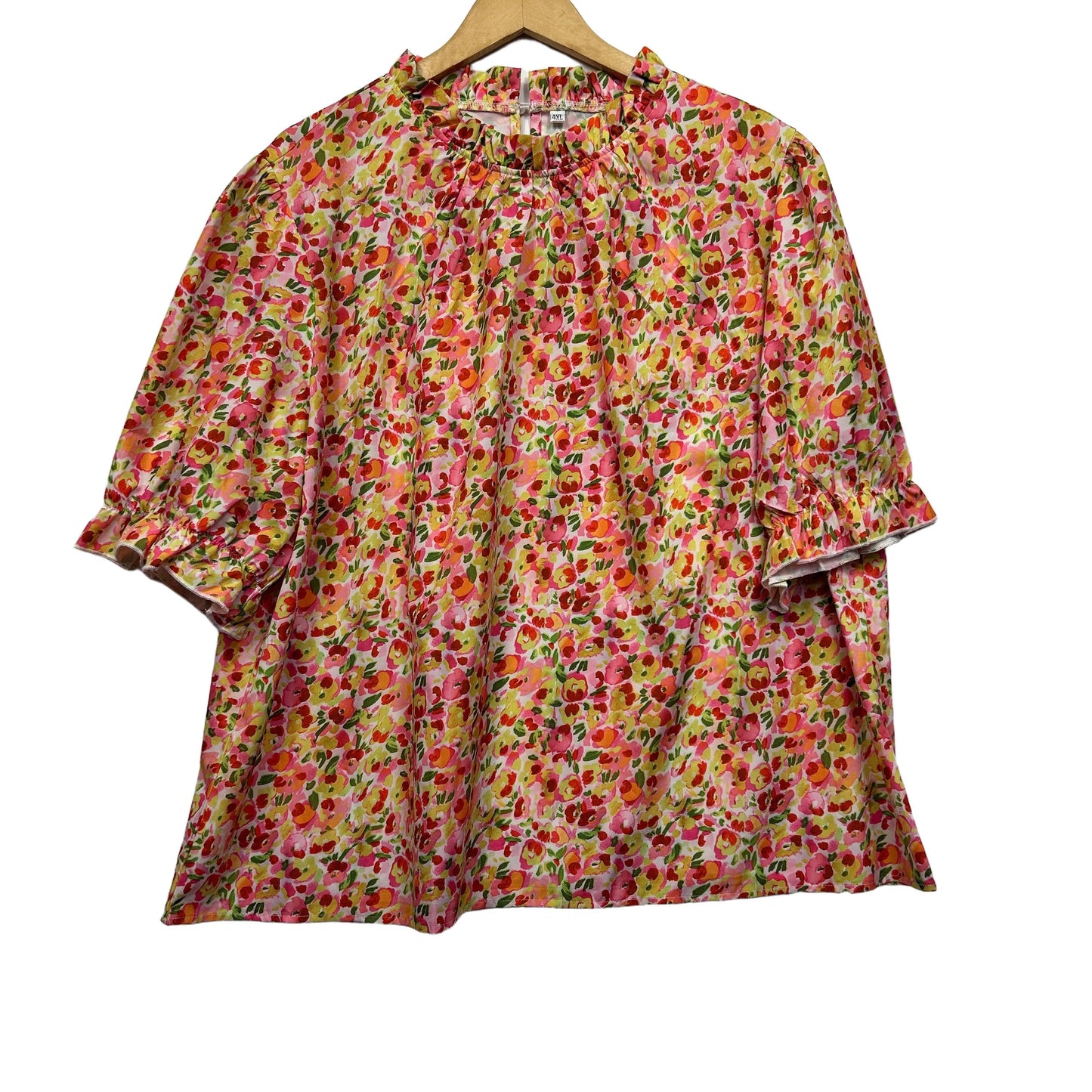 Red floral blouse front view