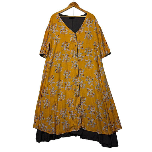 Mustard Floral Layered Dress - Size XXL