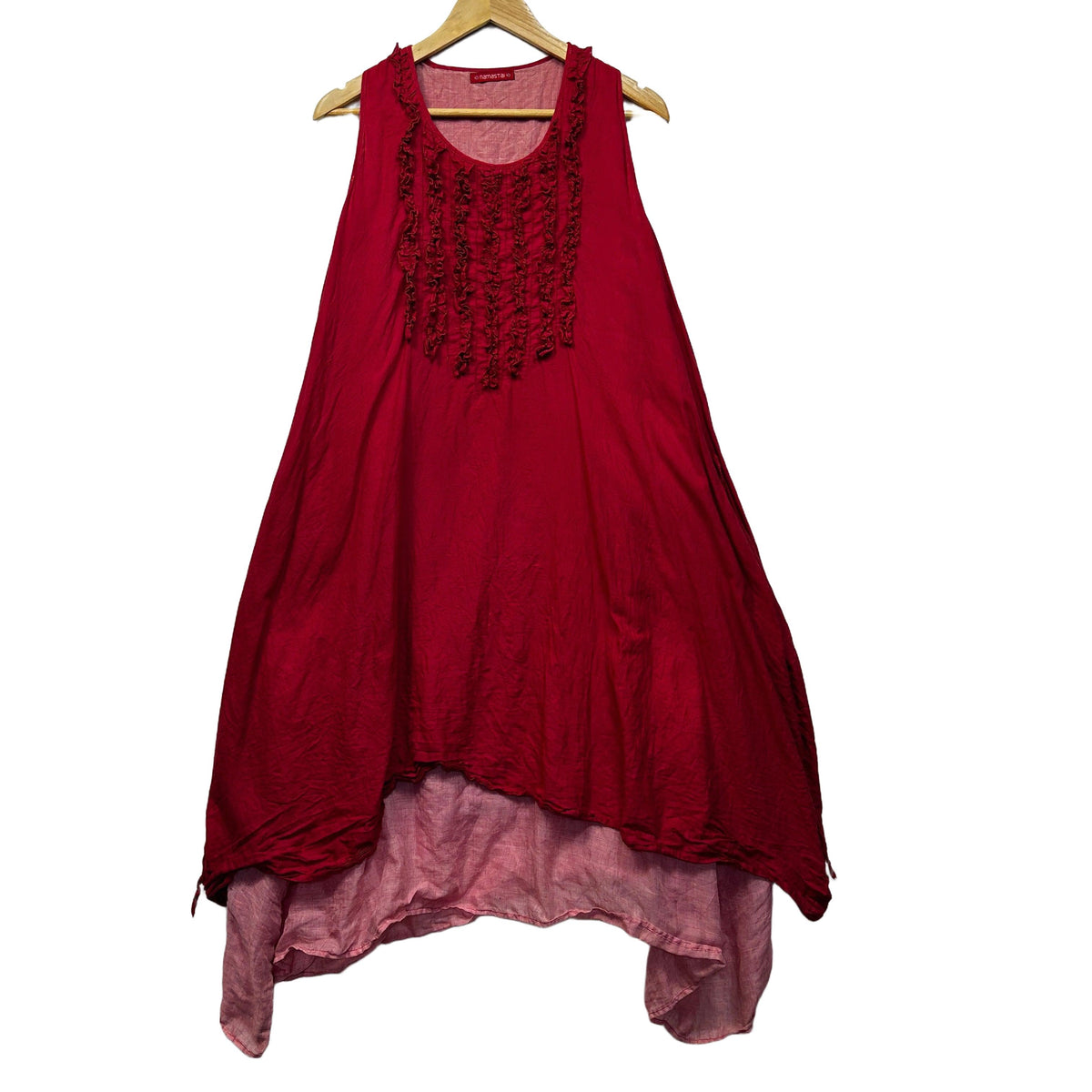 Namastai Red Cotton Sleeveless Layered Dress - One Size