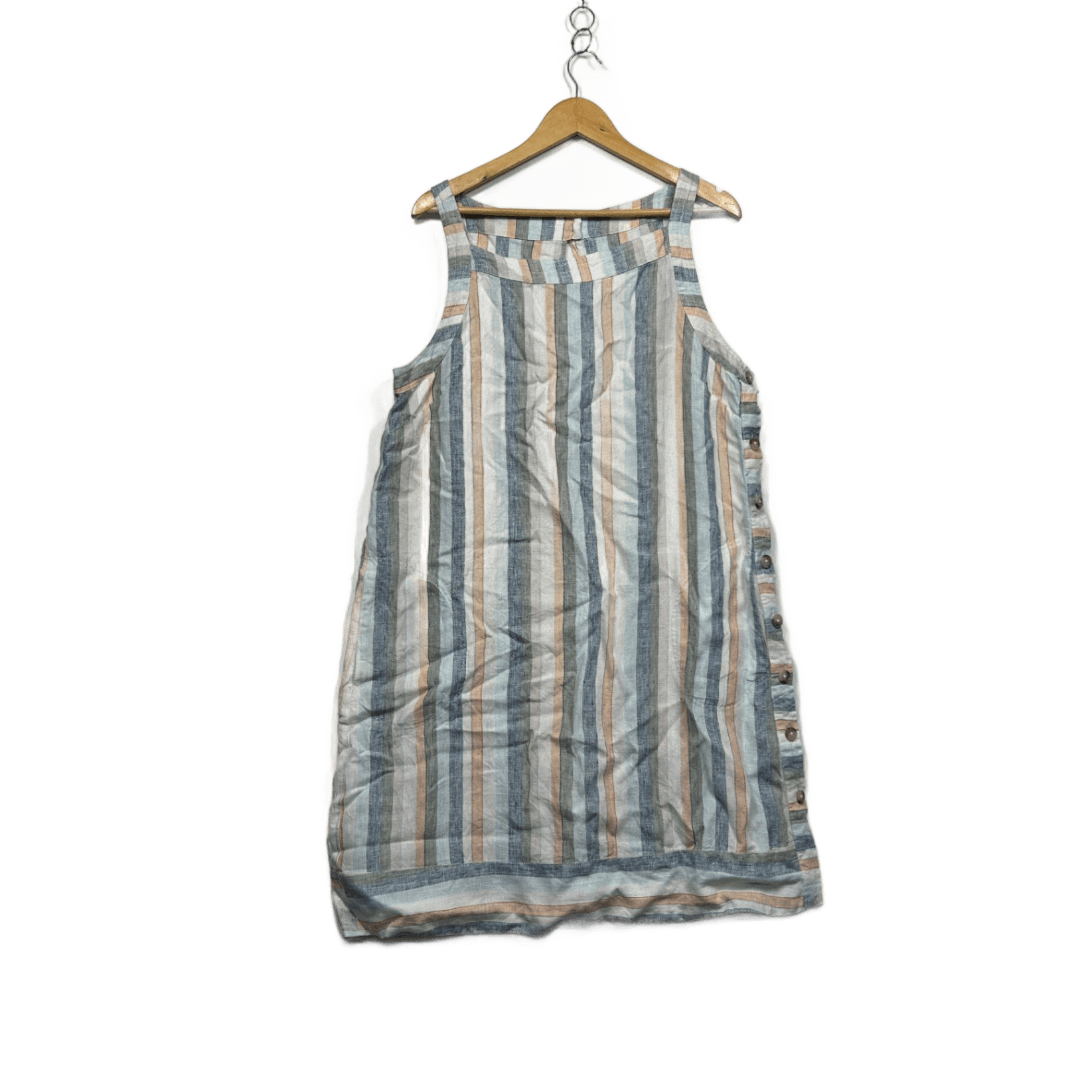 Naturals by O & J Multicoloured Striped Linen Sleeveless Dress - Size 14
