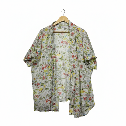 Naudic White Floral Print Kimono - Size 12/14/16