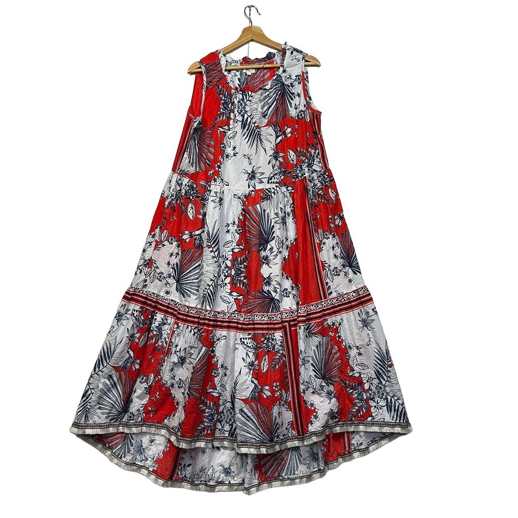 Naudic Red Cotton Maxi Dress - Size XL