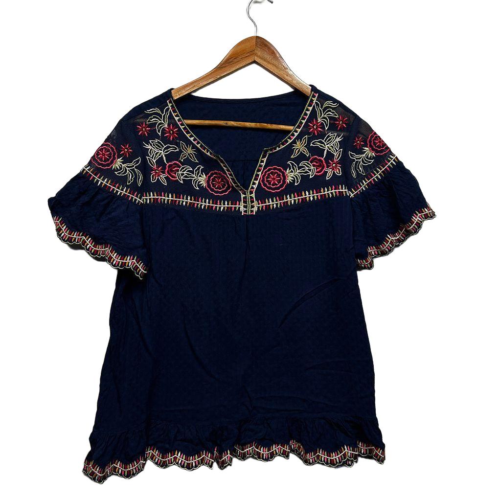 Navy Embroidered Top - Size 14/15