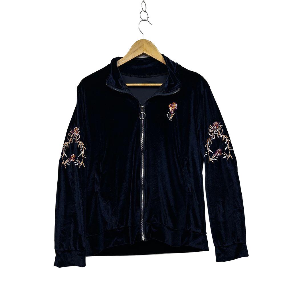 Navy Embroidered Velvet Jacket - Size 12/14