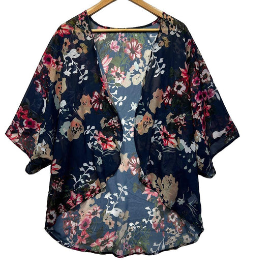Navy Floral Sheer Kimono - Size L