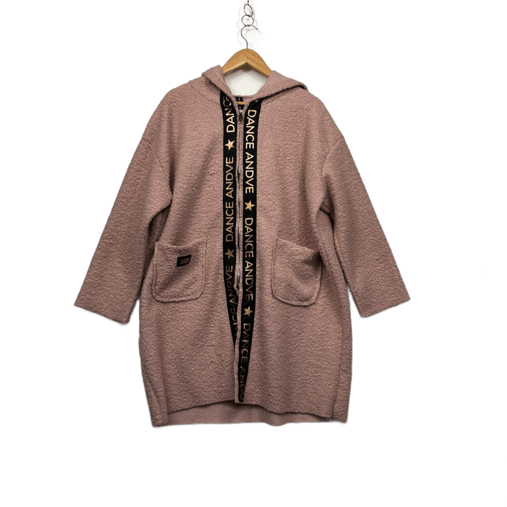 New Collection Oversized Bouclé Hooded Coat Pink Longline Dance