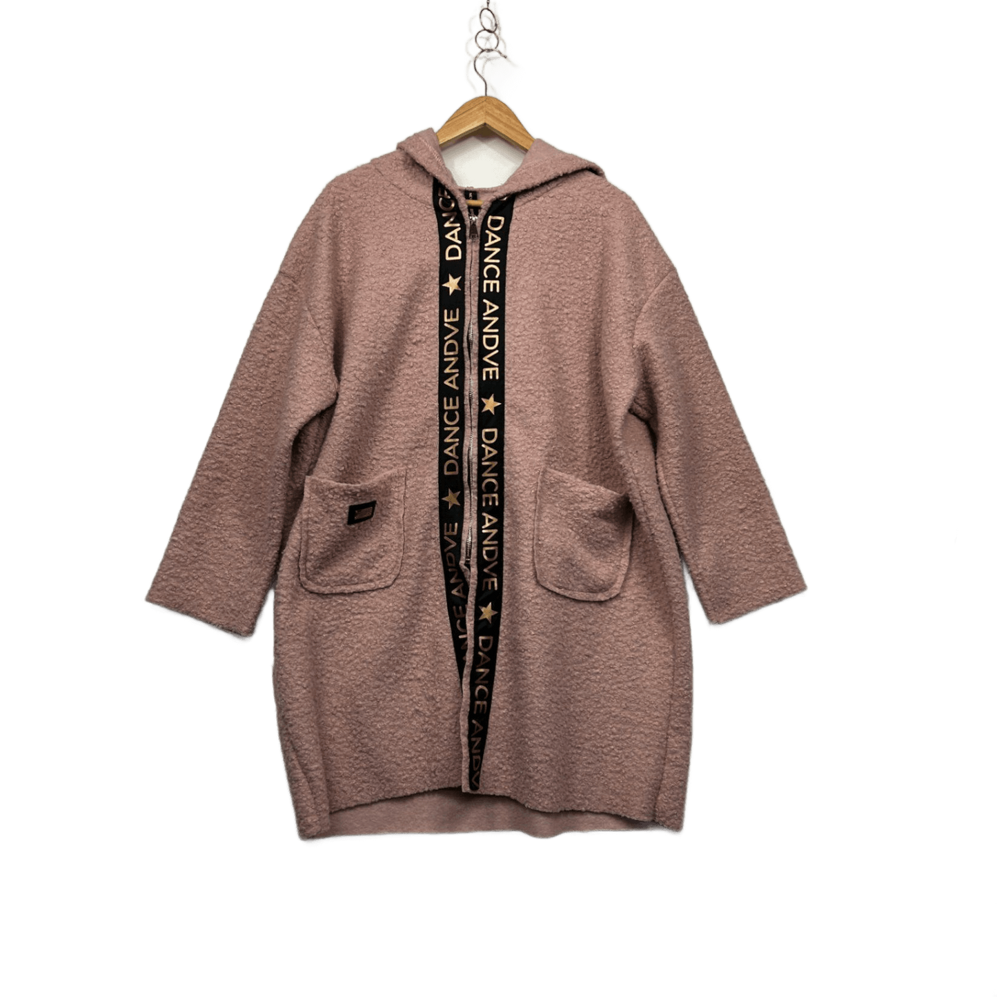 New Collection Oversized Bouclé Hooded Coat Pink Longline Dance
