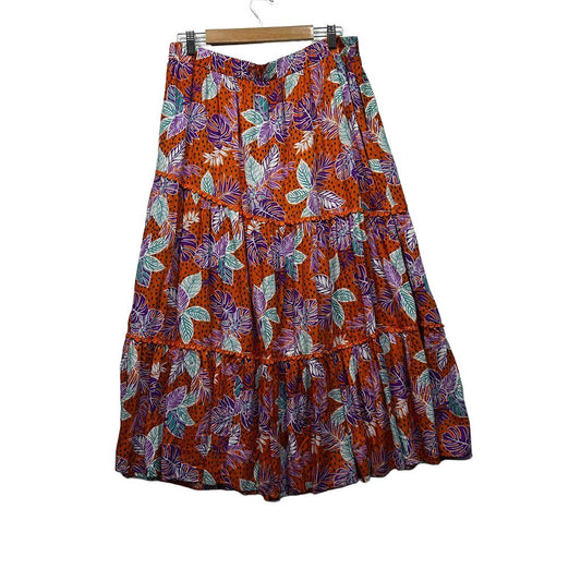 New U Collection Orange Floral Maxi Skirt - Size 18