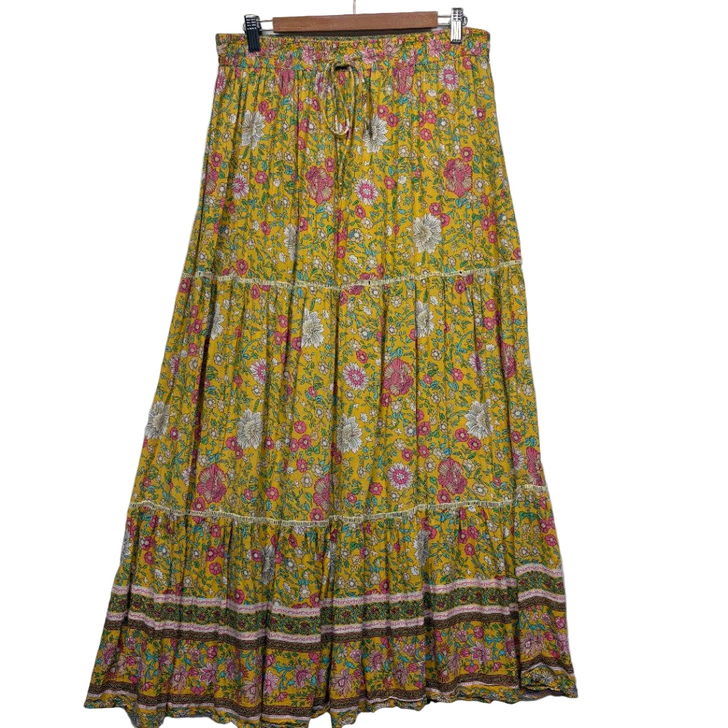 New U Collection Yellow Floral Boho Maxi Skirt - Size 12