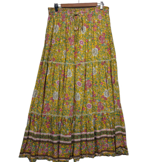 New U Collection Yellow Floral Boho Maxi Skirt - Size 12