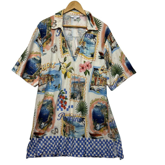 Next Multicoloured Print Shirt Dress- Size 16