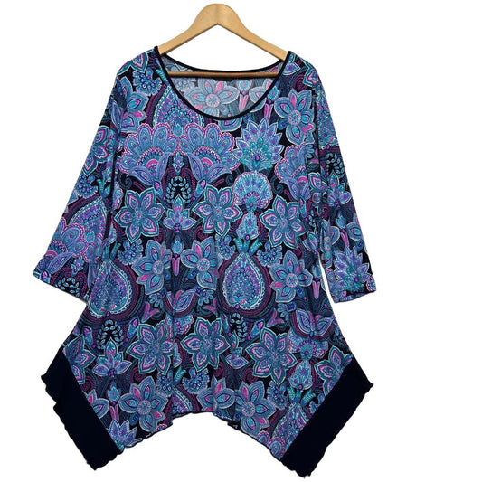 Nina Leonard Teal Paisley Top - Size XXL