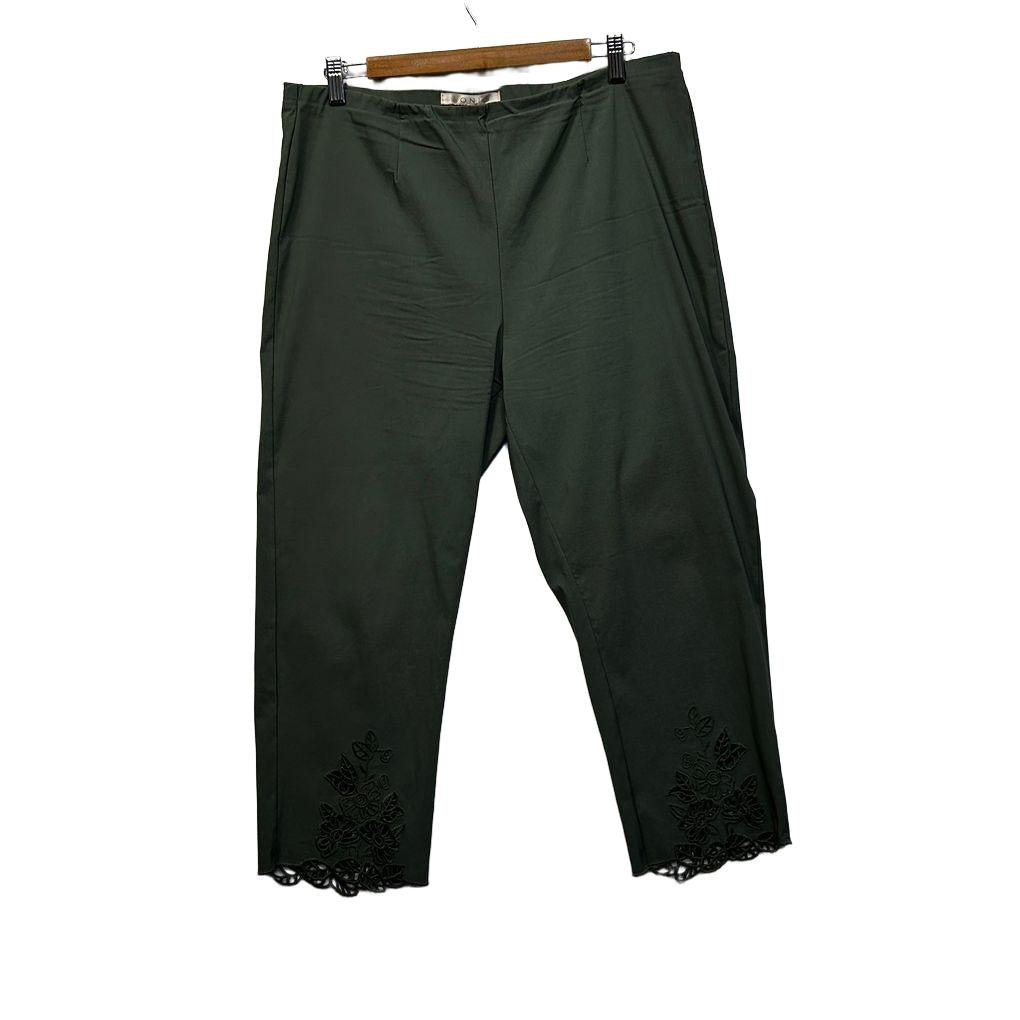 Noni B Green Olive Crochet Trim Pants - Size 14