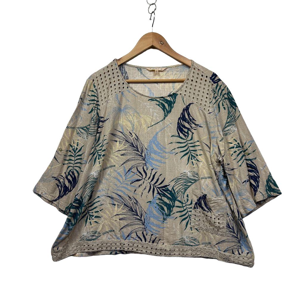Noni B Natural Leaf Print Top - Size 18