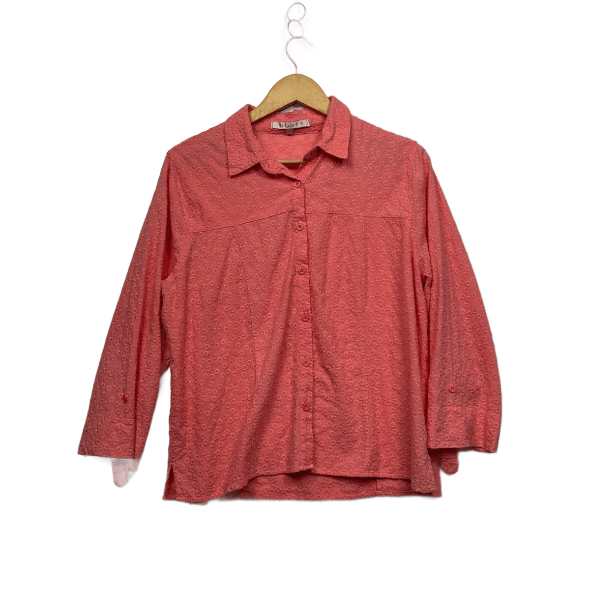 Noni B Pink Embroidered Cotton Long Sleeve Button Up Blouse - Size 16