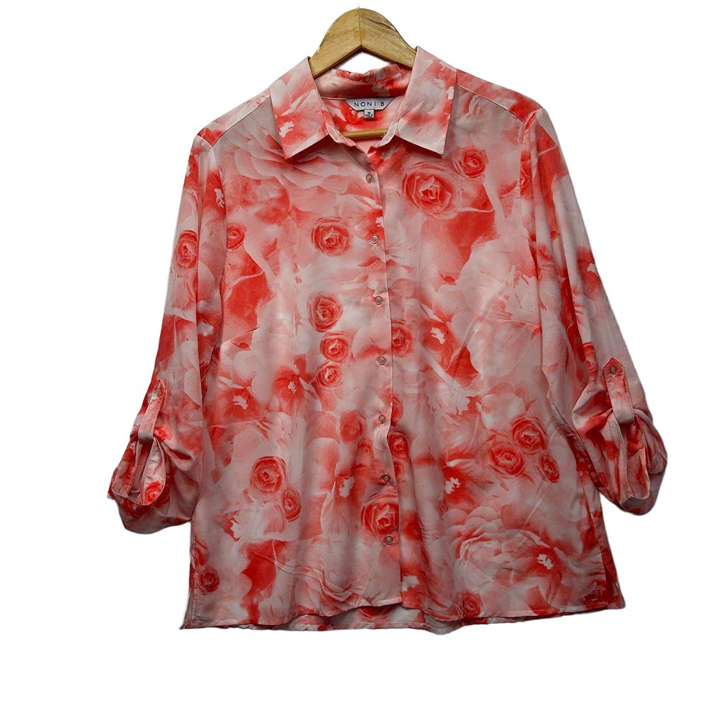 Noni B Pink Floral Sheer Shirt - Size 16