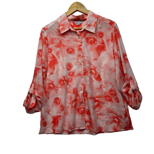 Noni B Pink Floral Sheer Shirt - Size 16