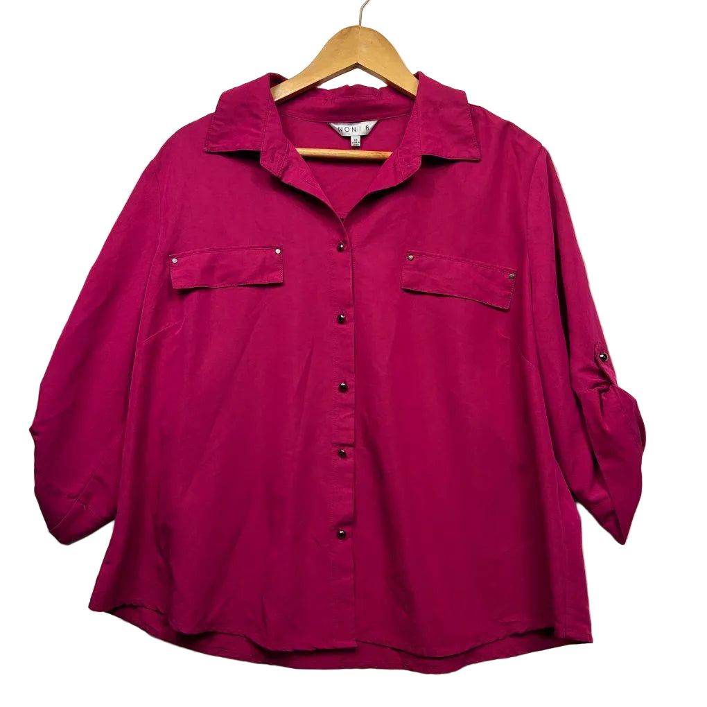 Noni B Pink Roll Tab Sleeve Shirt - Size 18