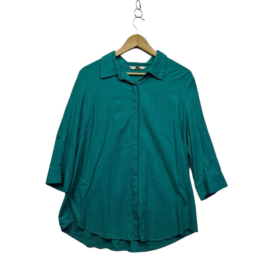 Noni B Teal Plus Size Linen Shirt - Size 18