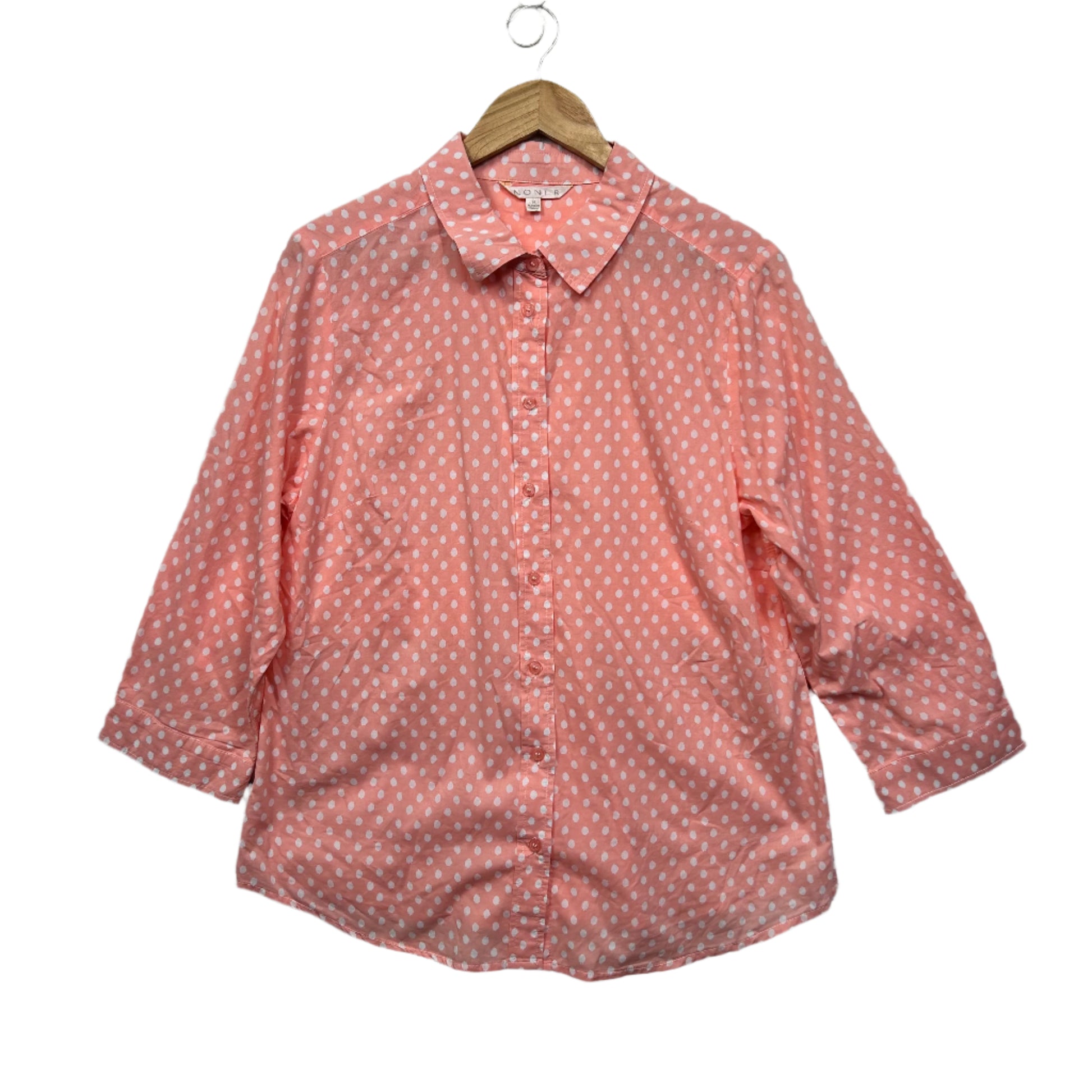 Noni B Top Size 14 Peach Polka Dots Button Up 100% Cotton