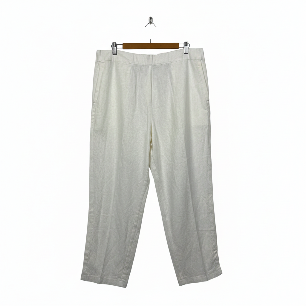 Noni B White Linen Viscose Pull-On Pants - Size 16