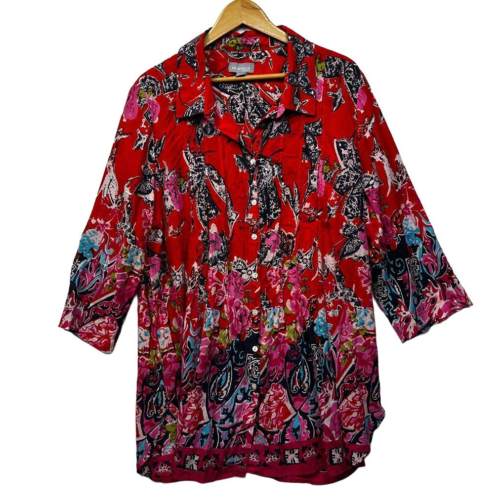 Nouvelle Red Print Cotton Shirt - Size 22