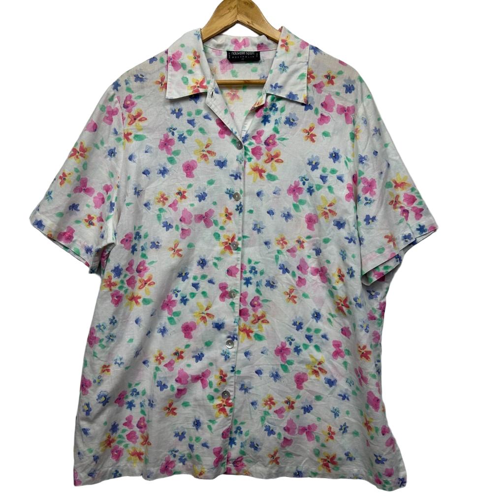 Nouvelle Sport White Floral Linen Shirt - Size 22