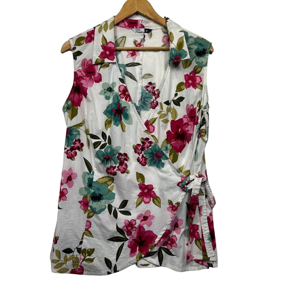Now White Floral Cotton Sleeveless Top - Size 16