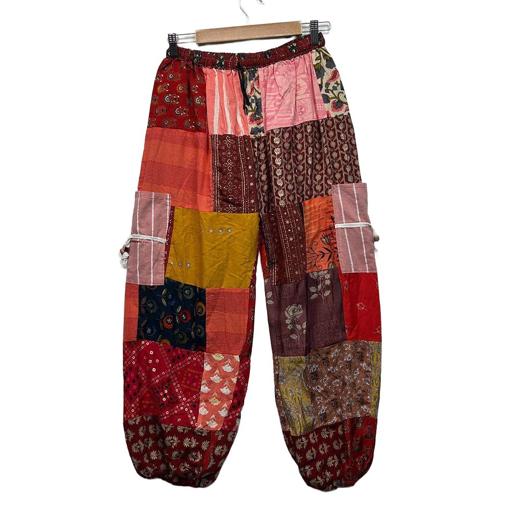 Multicoloured Patchwork Boho Harem Pants - One Size