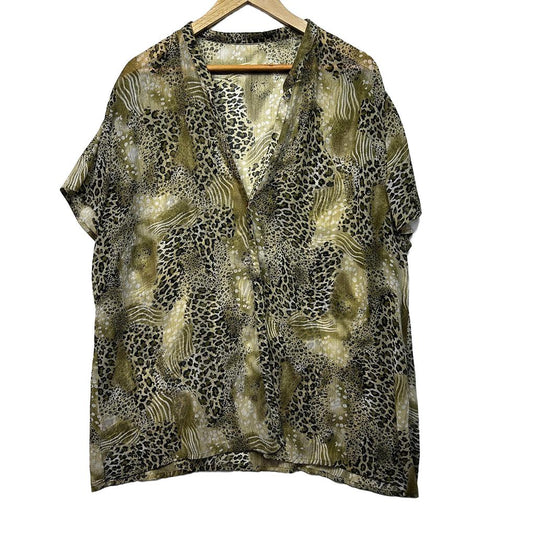 Olive Animal Print Sheer Tunic Top - Size 16?