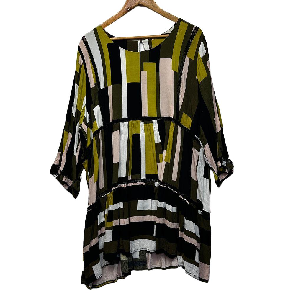 Olive Geometric Print Dress or Longline Top  - Size 20/22