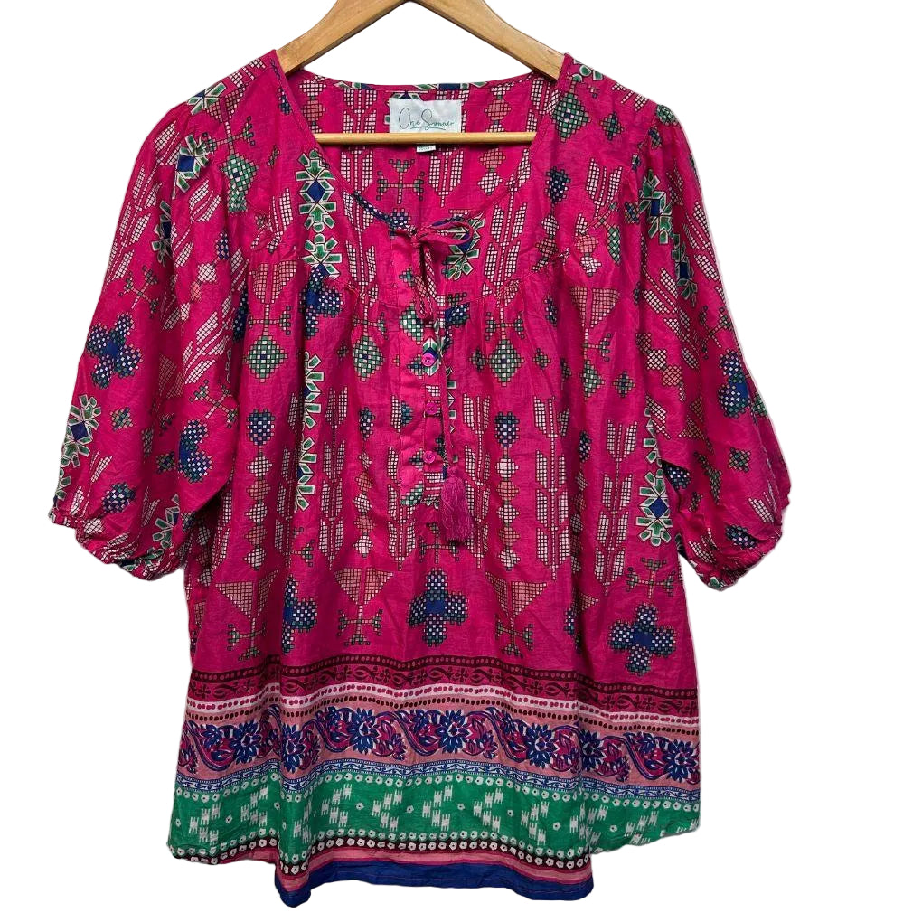 One Summer Pink Cotton Boho Top - Size 16