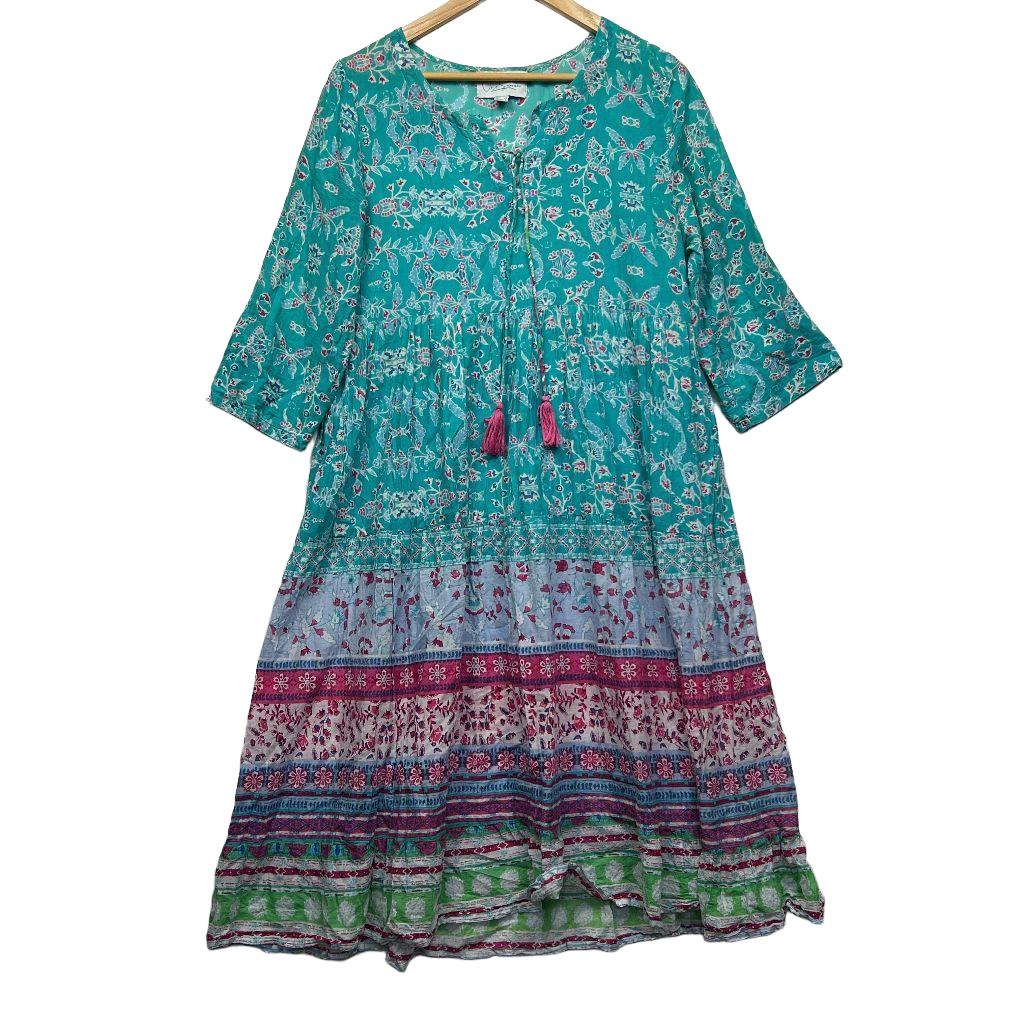 One Summer Teal Floral Cotton Dress - Size 12