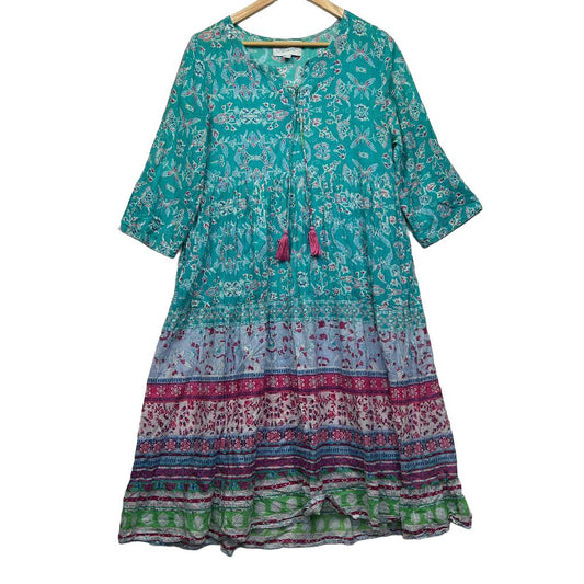 One Summer Teal Floral Cotton Dress - Size 12
